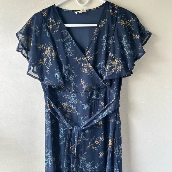 Neesees Dresses The Karlee Orange Creek Modest Maxi Chiffon Navy Floral Dress S - Picture 2 of 12